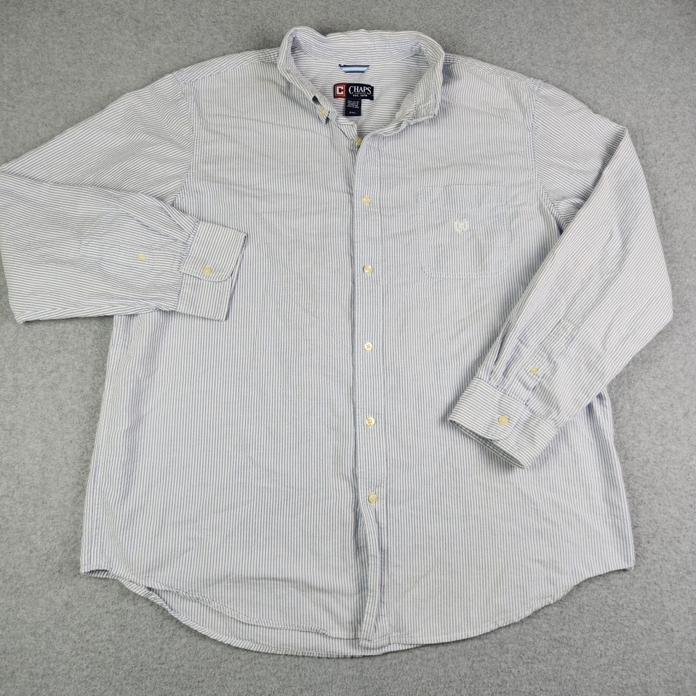 Chaps Button Down Shirt Mens 2XL Blue Pinstripe Long Sleeve Cotton Casual Logo